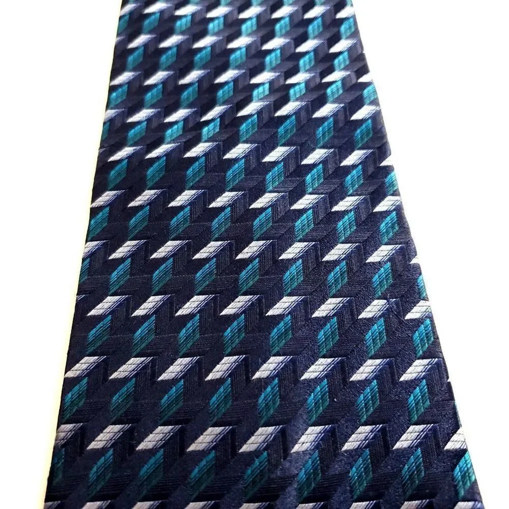 Van Heusen‎ Woven Blue Teal Geometric Wide Silk Tie